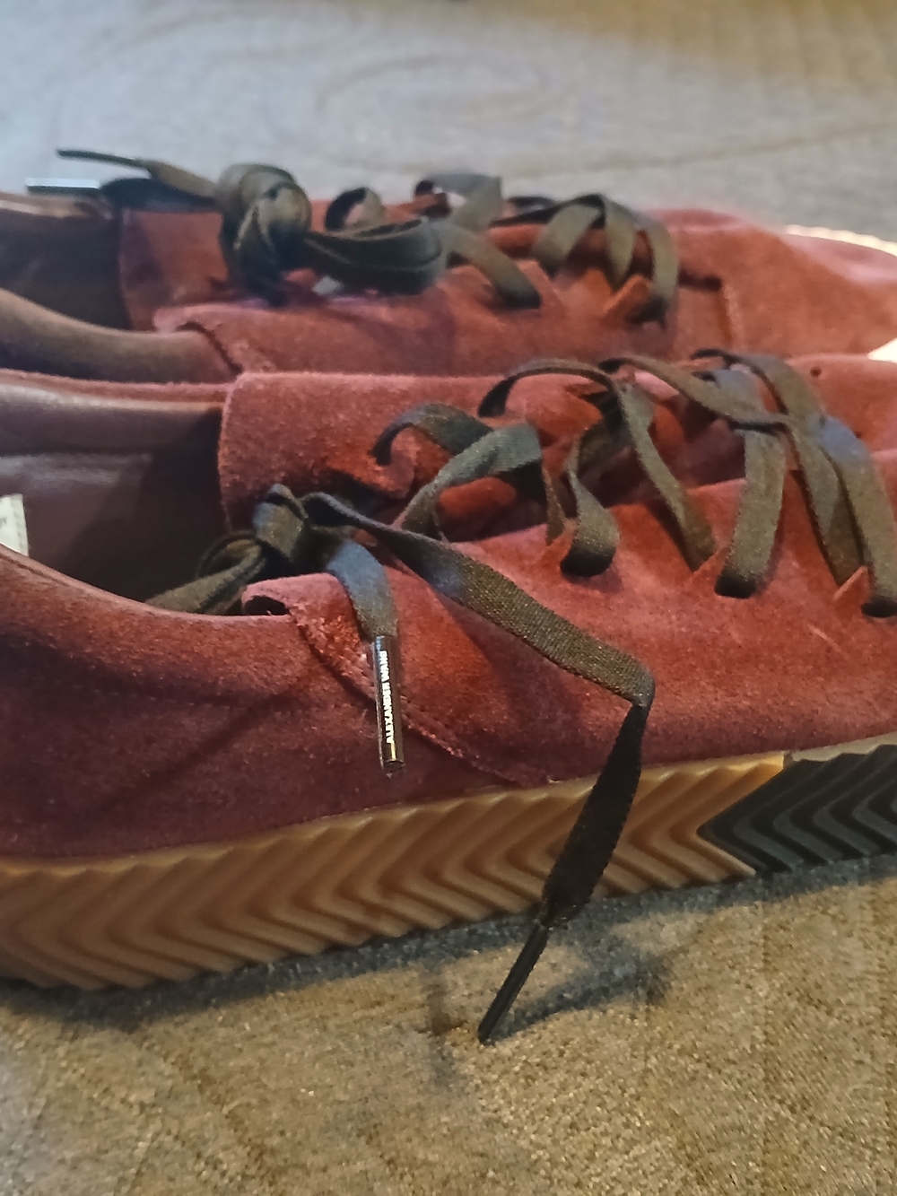 Adidas + Alexander Wang Men's Burgundy Suede Sneakers with Black Laces